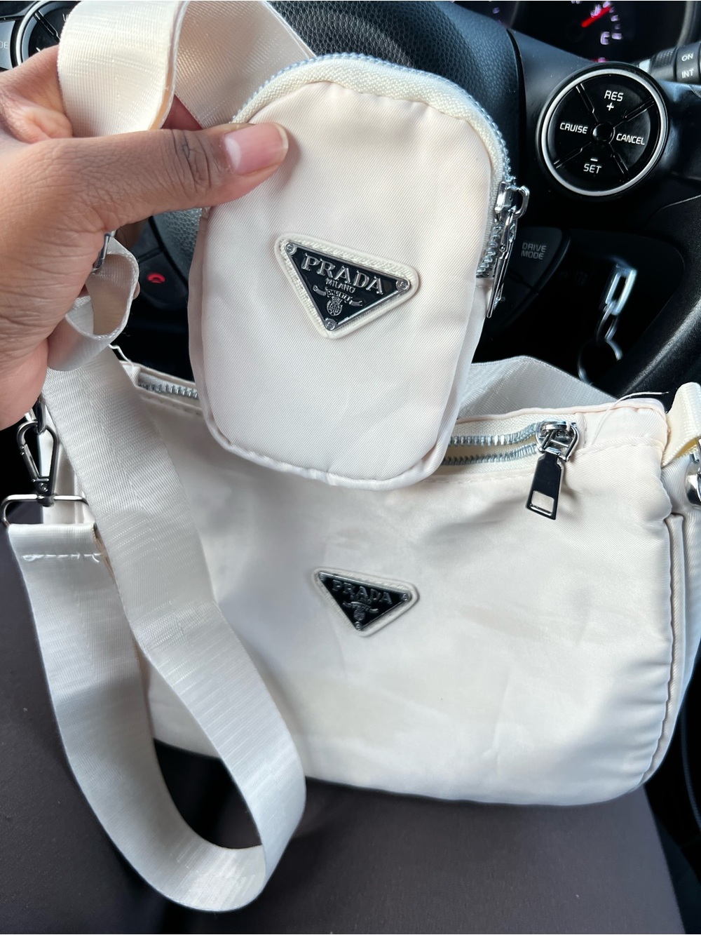 Prada Cream Nylon Crossbody with Detachable Mini Pouch